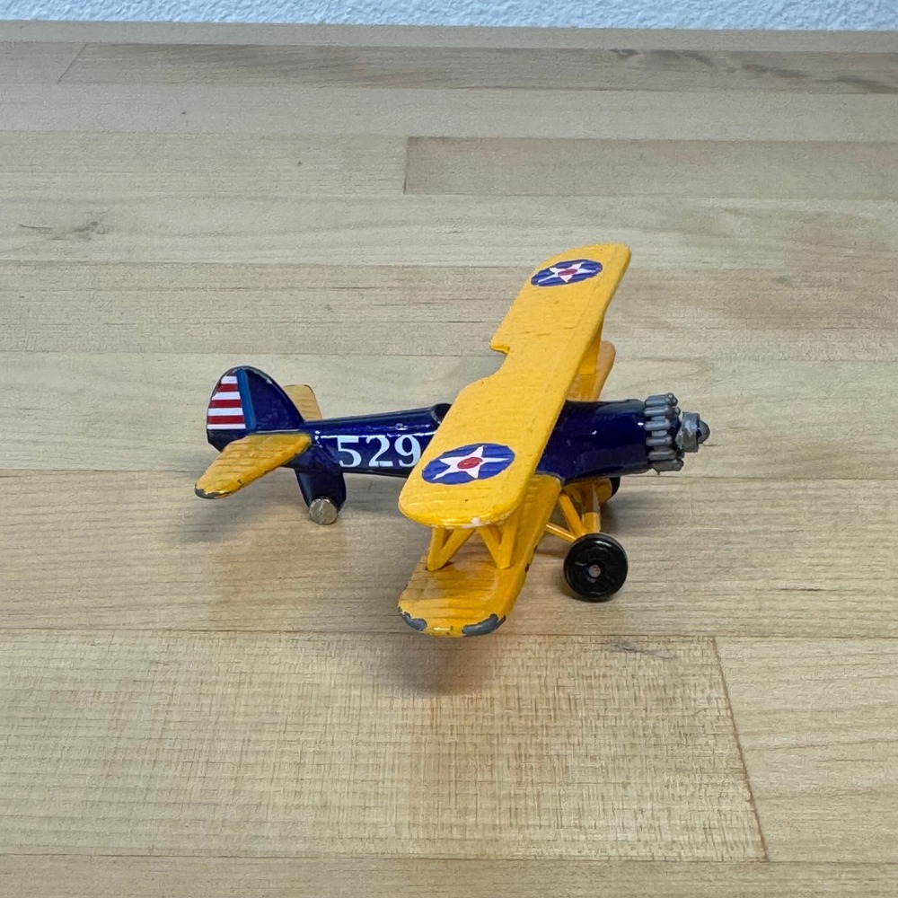 Stearman PT Biplane Diecast Metal Model Yellow Blue Military 529 M8A2 4 Inch